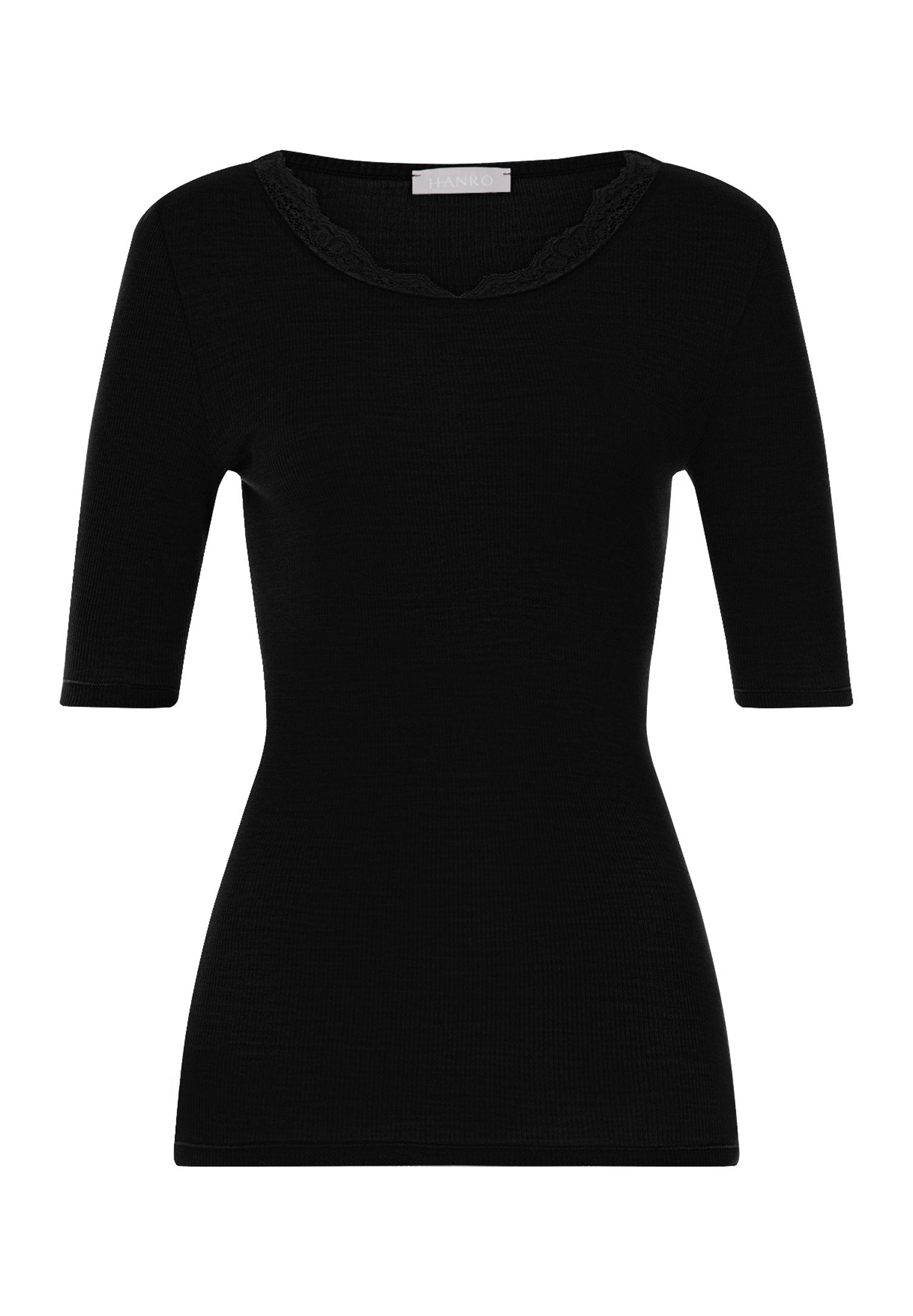 hanro-woolen-lace-kurzarm-shirt-damen-schwarz-merinowolle image 1