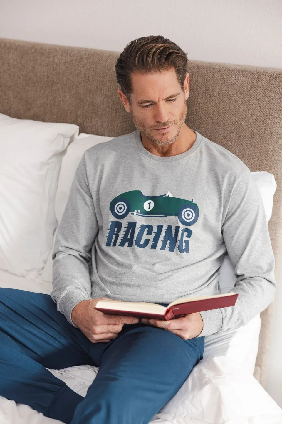 pastunette-night-racer-pyjama-herren-grau-baumwolle image 1