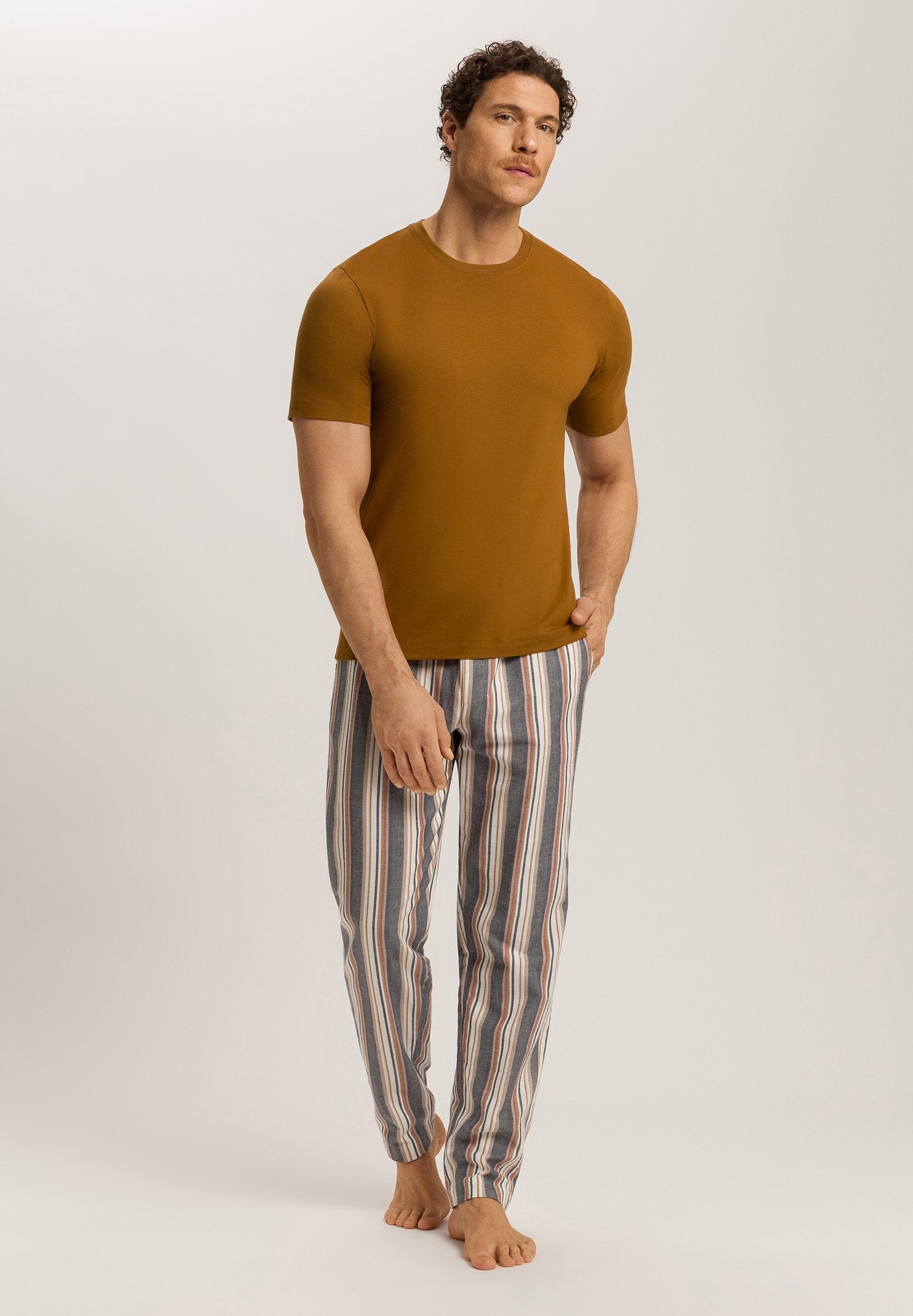 hanro-cozy-comfort-pyjamahose-herren-redwood-stripe-karo-baumwolle image 5