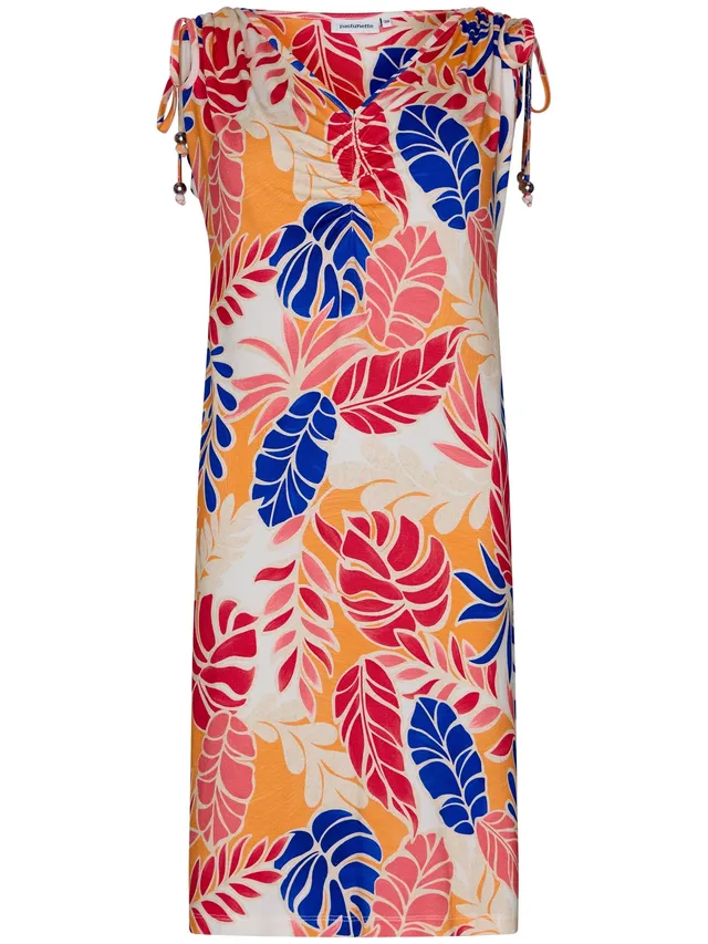 pastunette-sunset-coral-strandkleid-orange-bl-tter-viskose image 1