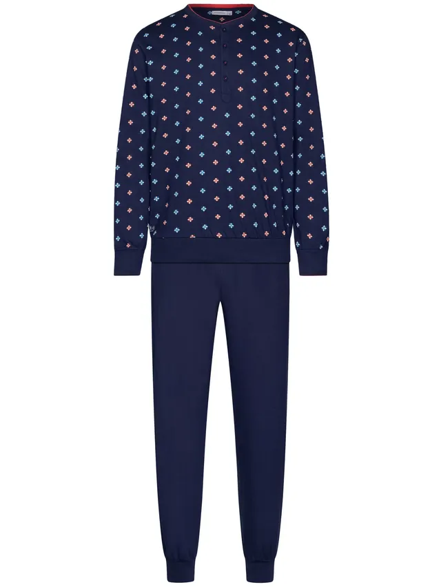 pastunette-lunar-pyjama-herren-blau-bio-baumwolle-knopf image 1