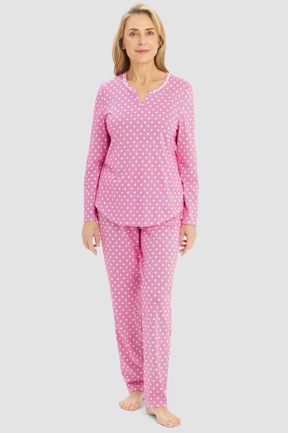 r-sch-be-happy-pyjama-damen-blau-punkte-streifen-lang image 7