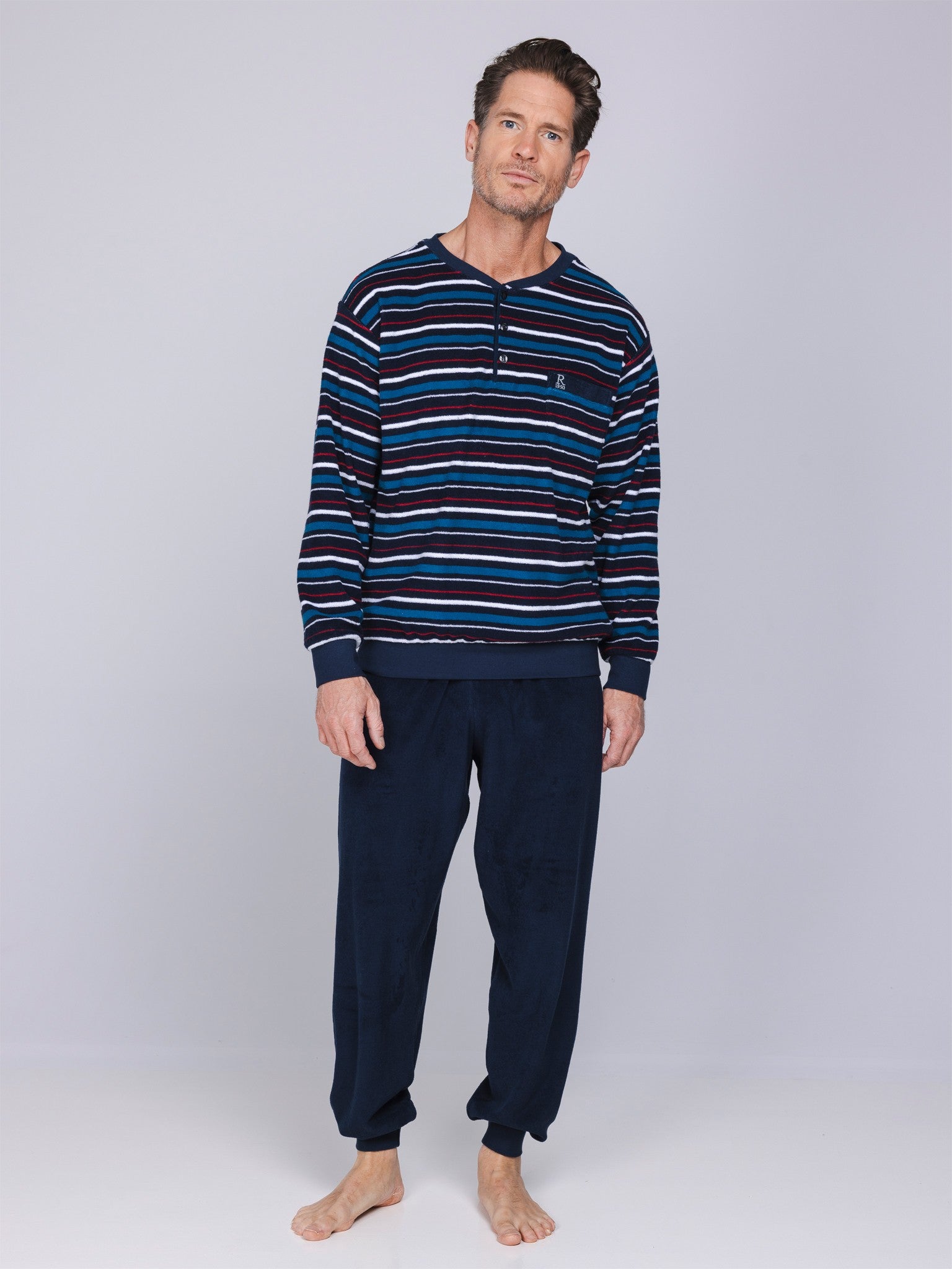robson-stripes-langarm-pyjama-dunkelblau-baumwolle image 1
