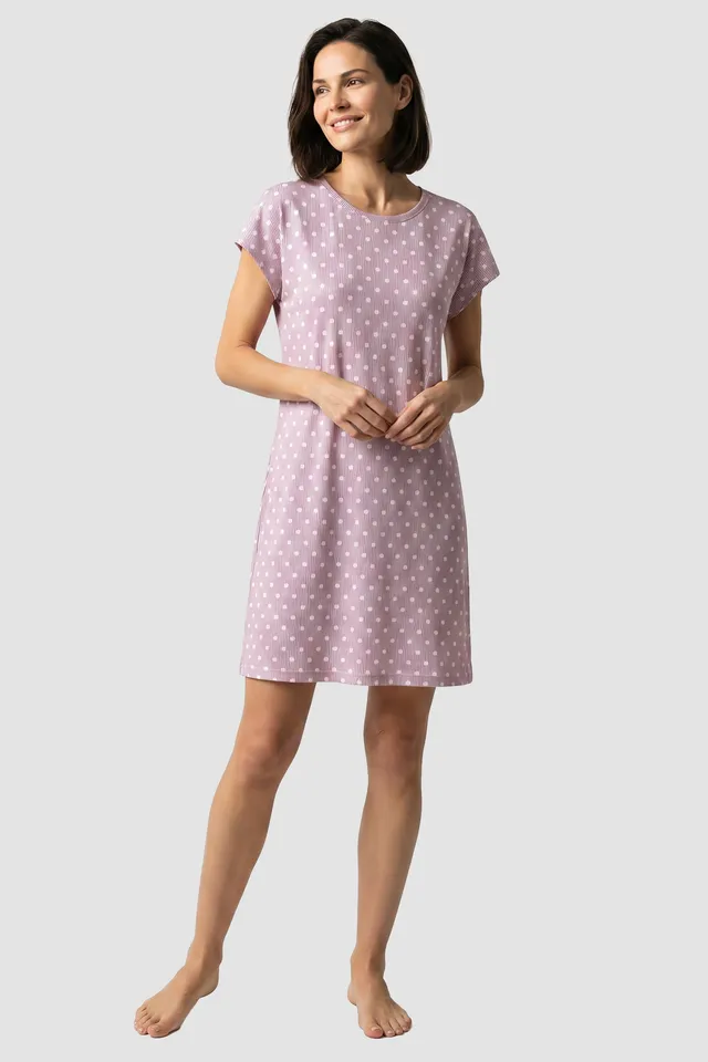 r-sch-be-happy-nachthemd-kurz-punktedruck-rosa-baumwolle image 1