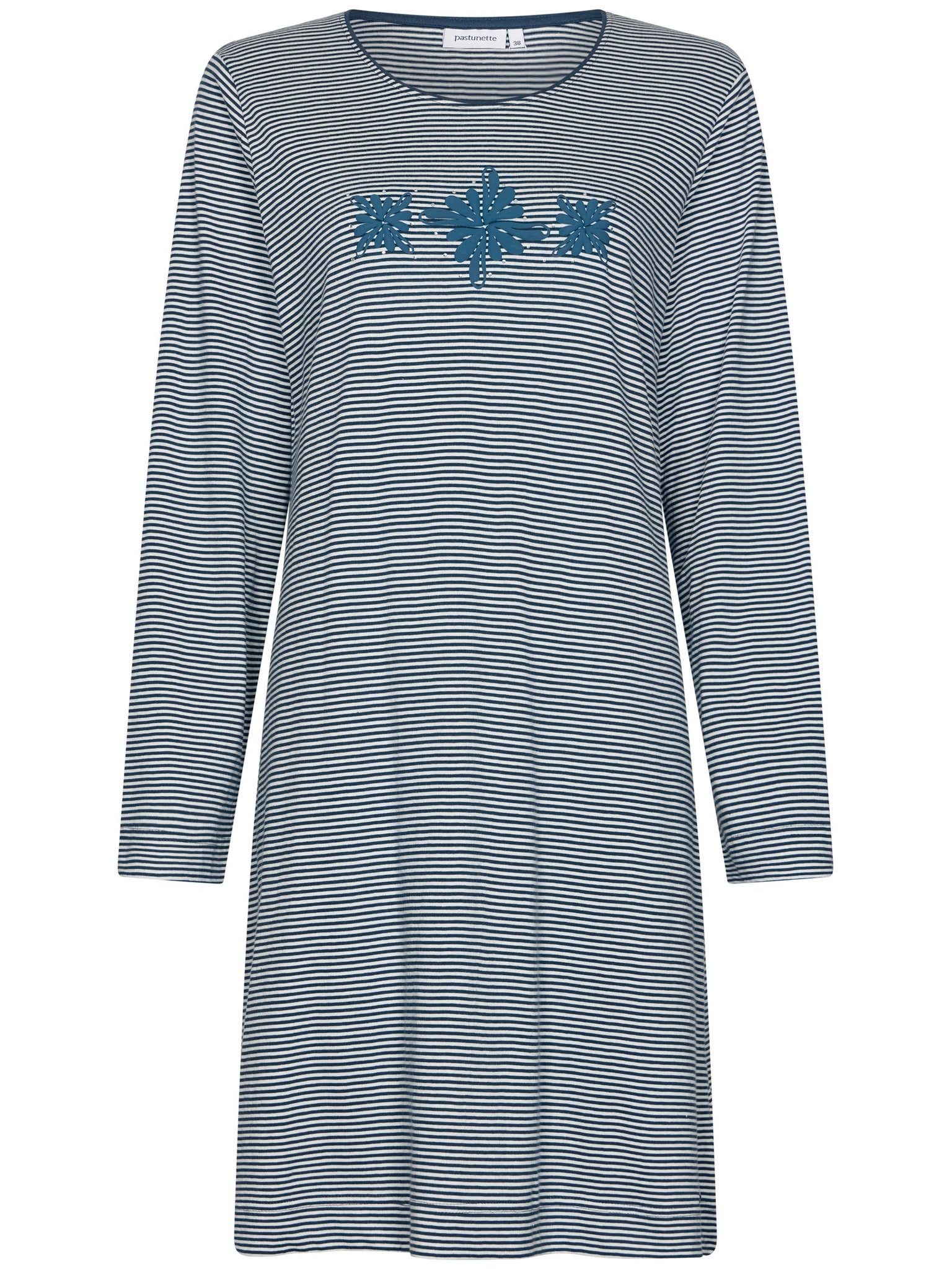 pastunette-blue-bloom-nachthemd-blau-langarm-bio-baumwolle image 1