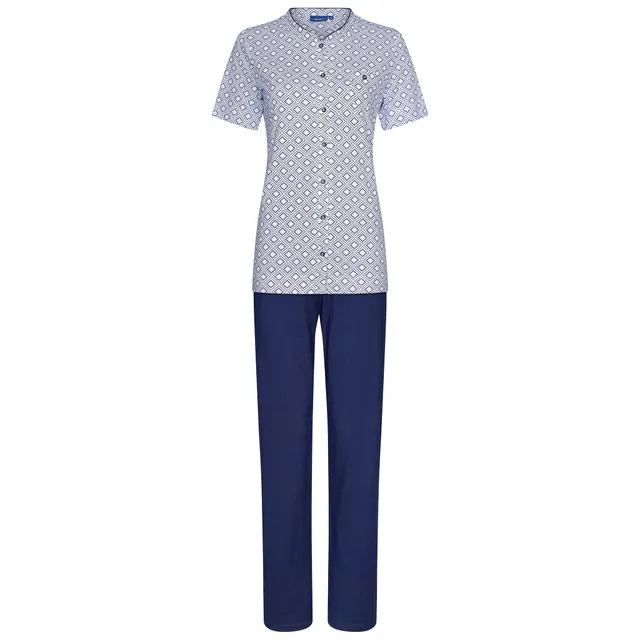 pastunette-graphic-pyjama-blau-wei-baumwolle-kurzarm-lang image 1