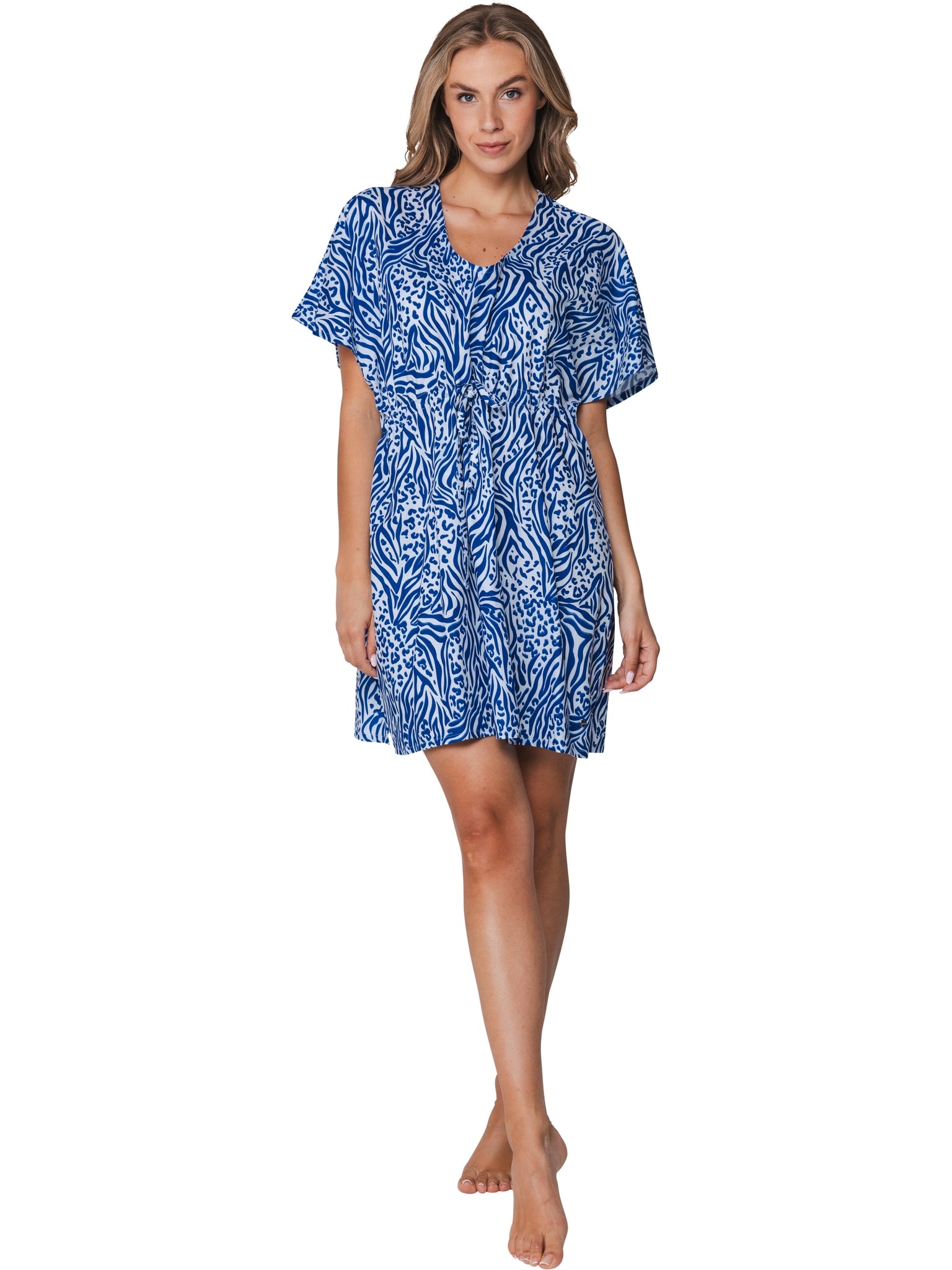 myrebelle-blue-bay-kleid-strandkleid-blau-animal-viskose image 2