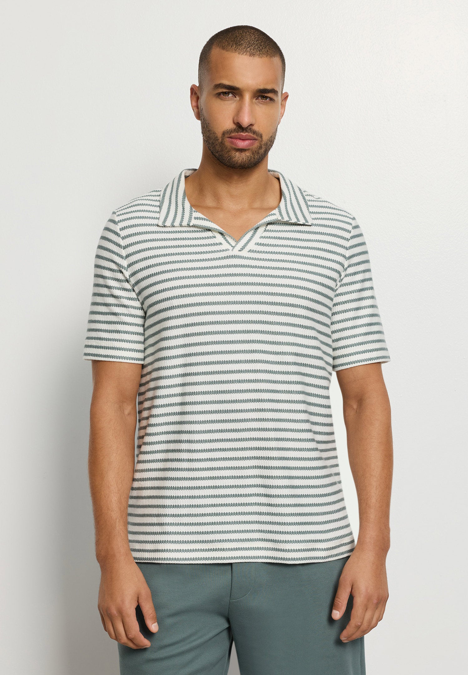 hanro-travelwear-v-neck-t-shirt-herren-gr-n-gestreift image 2