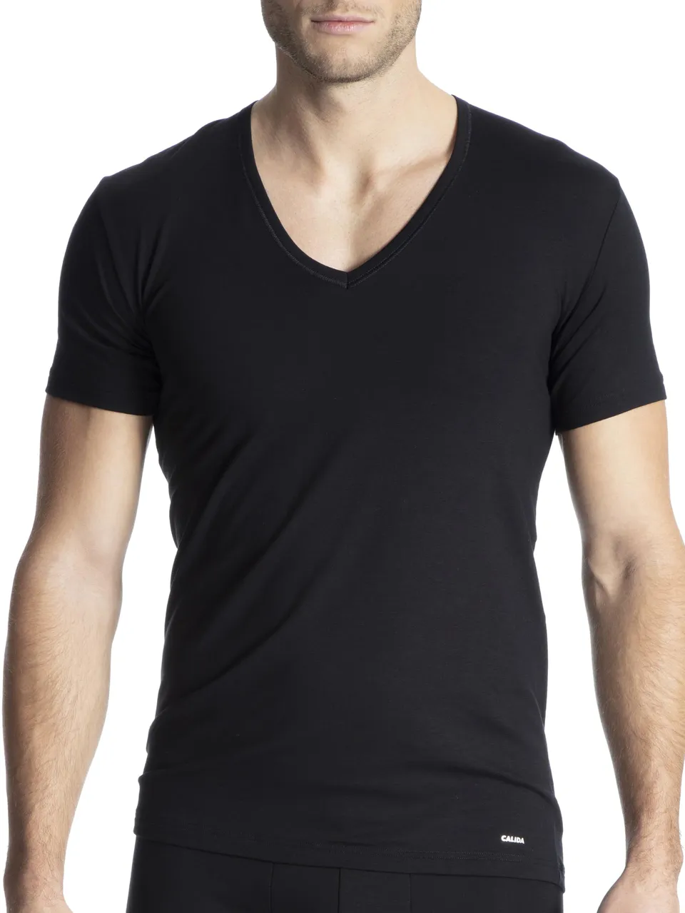 calida-cotton-code-t-shirt-herren-schwarz-v-ausschnitt-baumwolle image 1