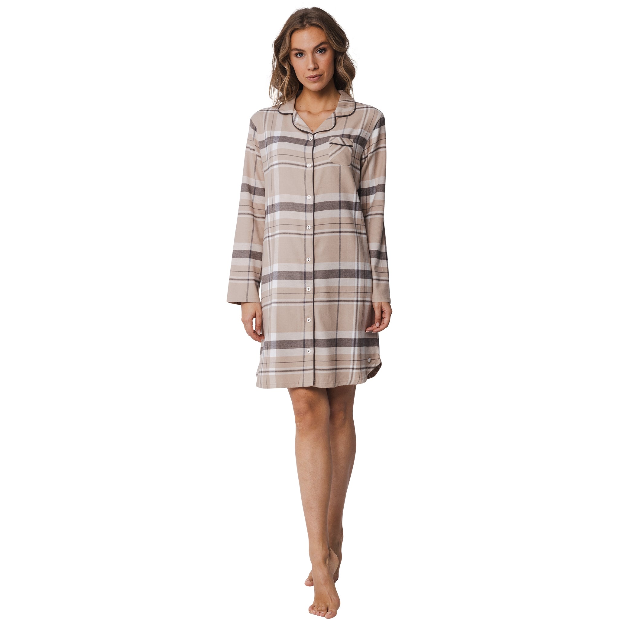 pastunette-durchknopf-nachthemd-braun-flanell-karo-baumwolle image 2