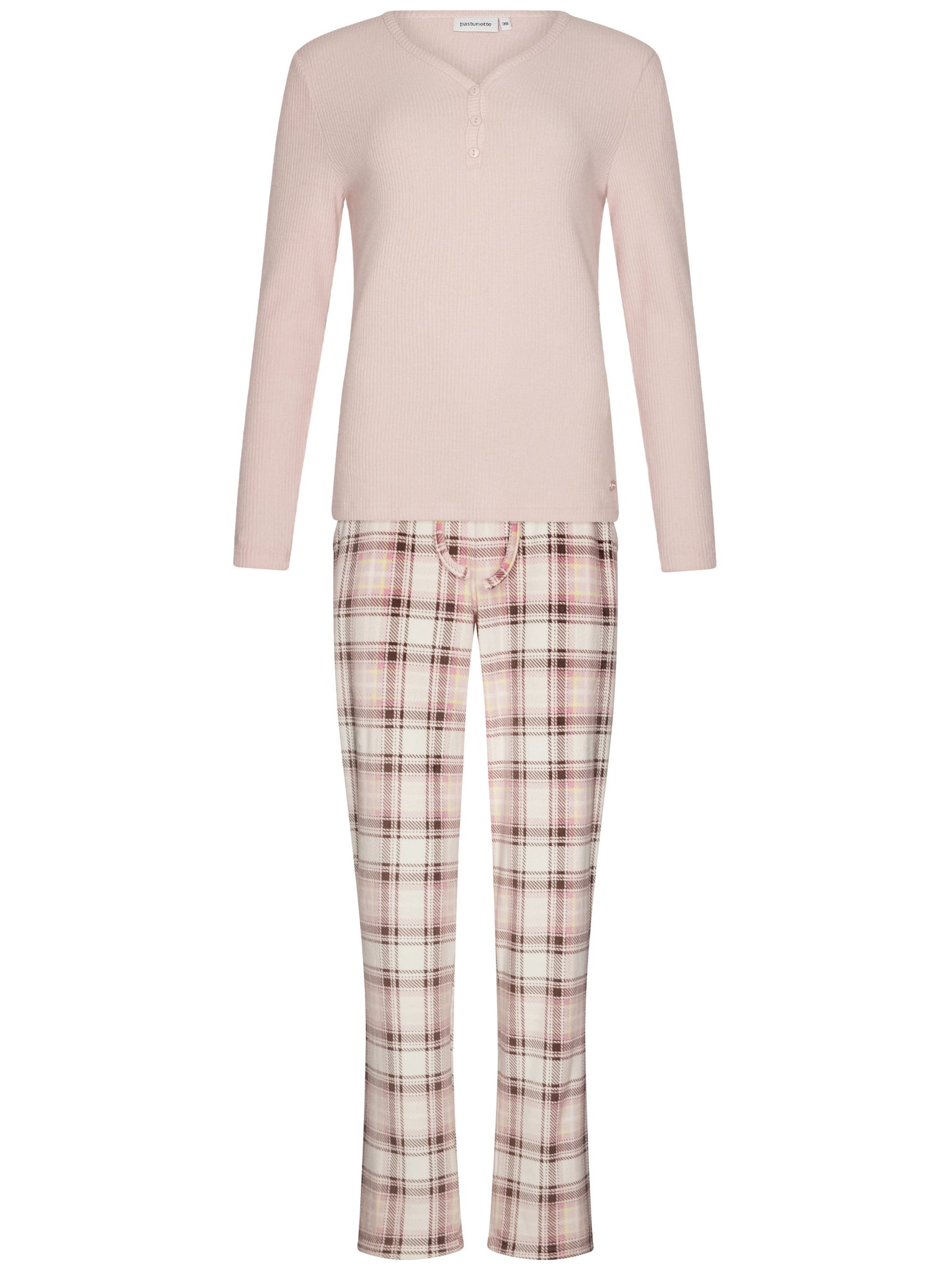 pastunette-pink-checks-pyjama-rosa-kariert-mit-v-ausschnitt image 1