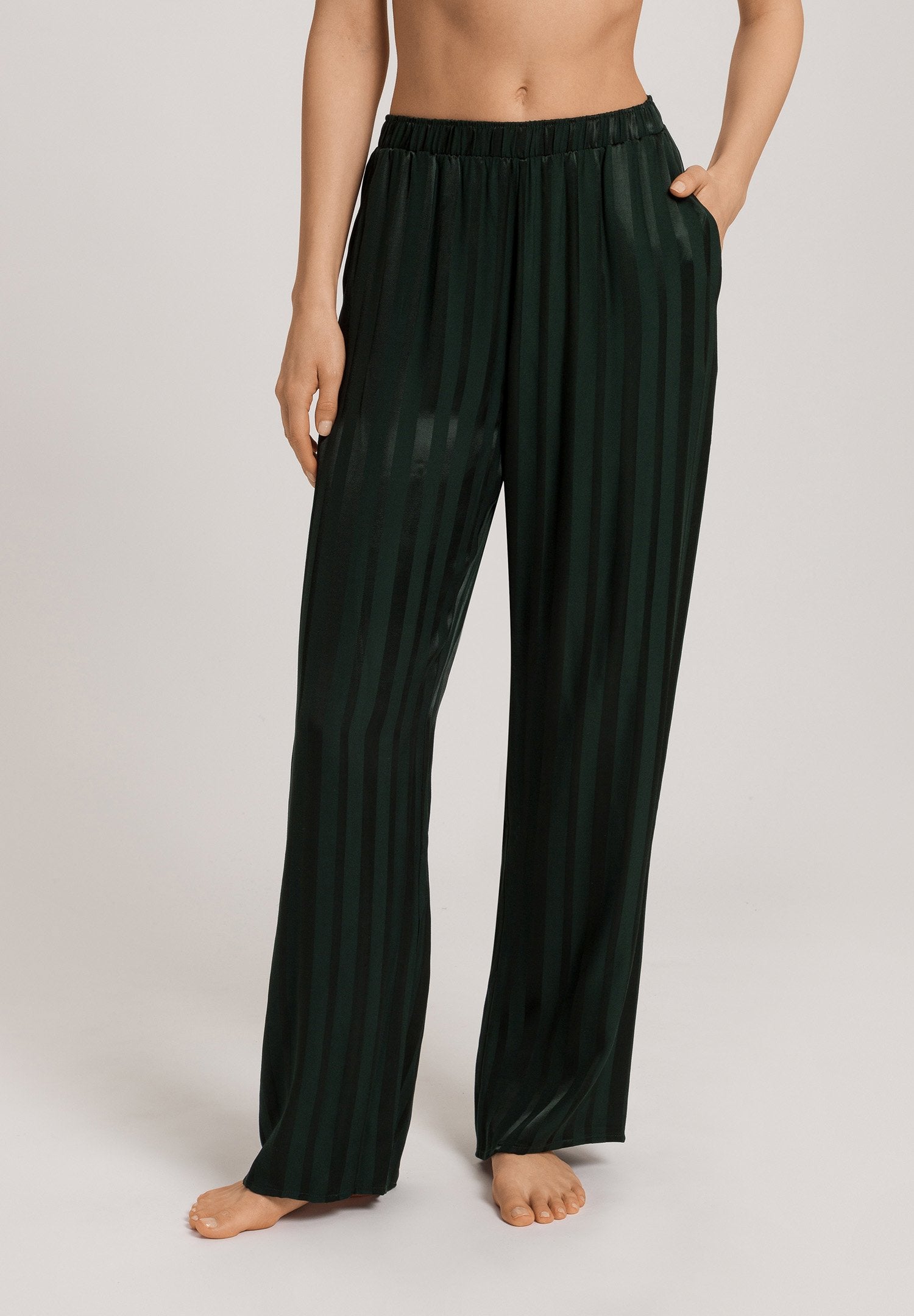 hanro-indra-pyjamahose-lang-dark-malachite-viskose-jacquard image 2