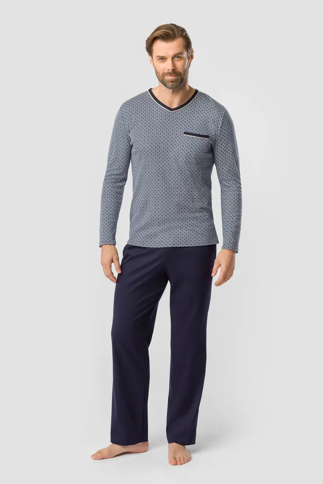 r-sch-be-happy-herren-pyjama-lang-blau-minimalprint image 1