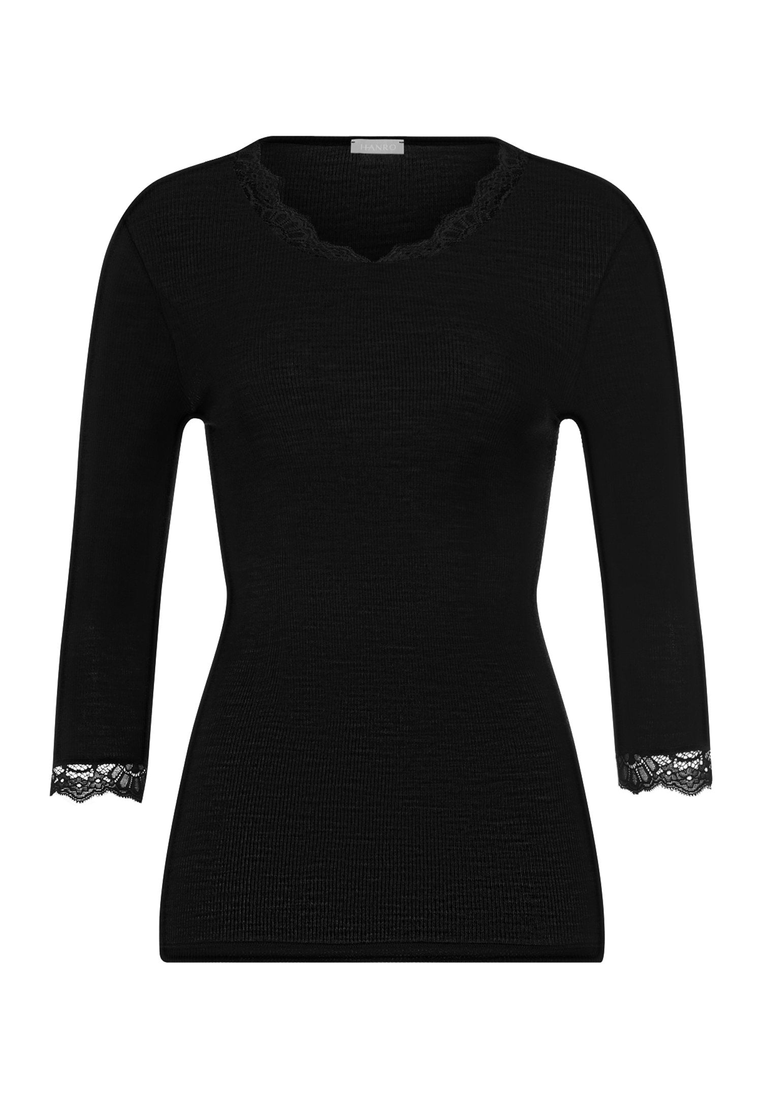 hanro-woolen-lace-shirt-3-4-arm-schwarz-wolle-seide image 1