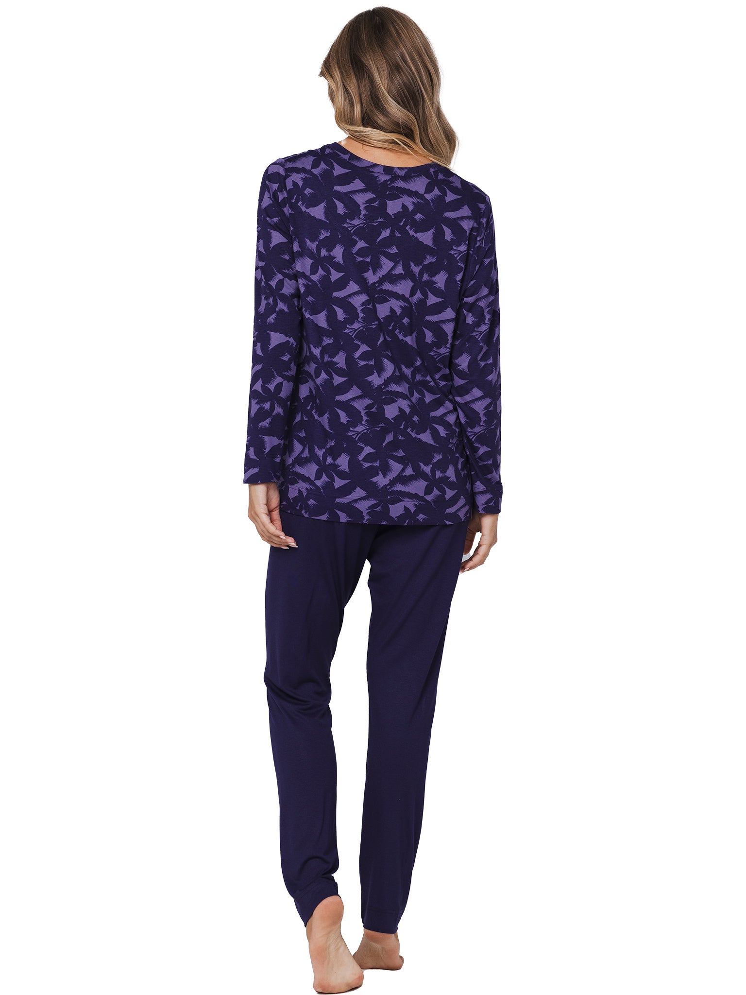 pastunette-premium-dark-orchid-pyjama-lila-blume-langarm image 4