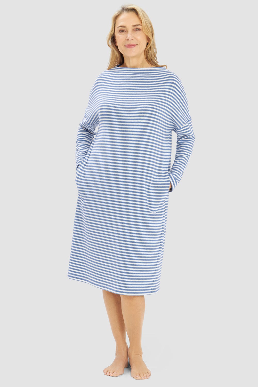 r-sch-be-happy-hauskleid-knielang-blau-ringel image 1