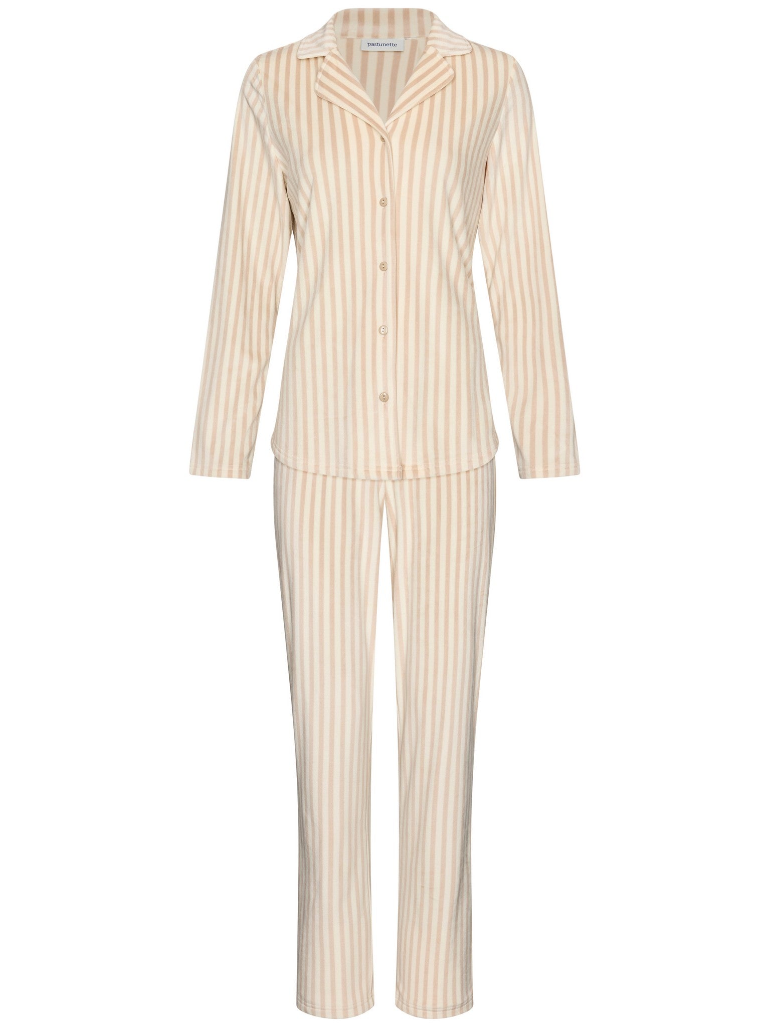 pastunette-softness-pyjama-beige-streifen-velours-fleece image 1
