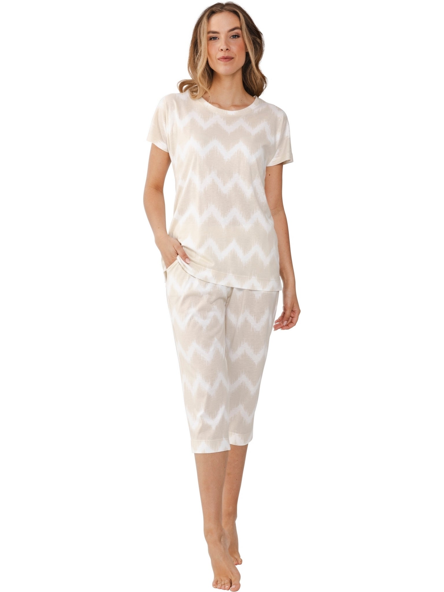 pastunette-premium-sketchy-waves-pyjama-beige-baumwolle-modal image 3