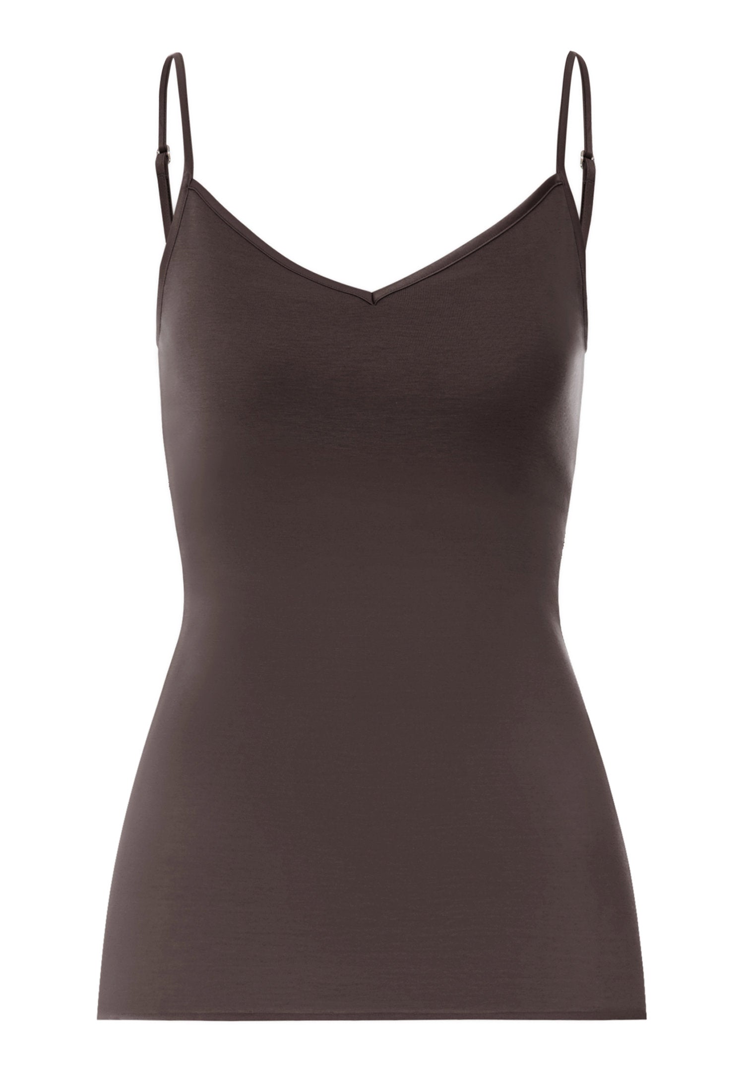 hanro-cotton-seamless-spaghetti-top-dark-mocha-baumwolle image 1