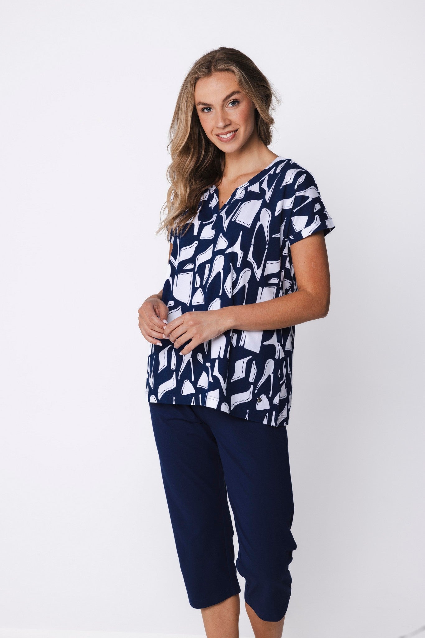 pastunette-midnight-mosaic-pyjama-damen-blau-stretch image 5