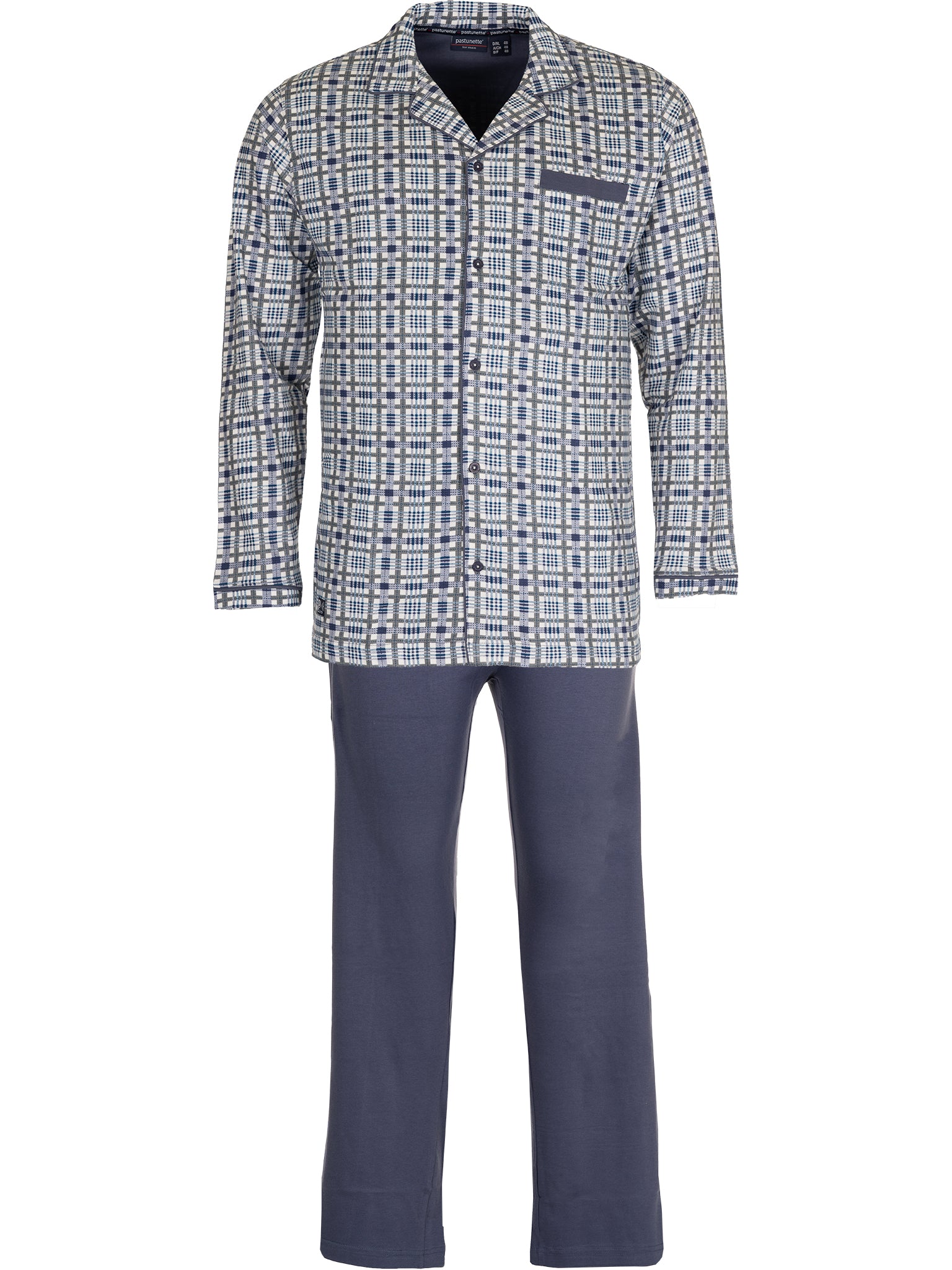 pastunette-pyjama-blau-kariert-baumwolle-durchknopf image 1