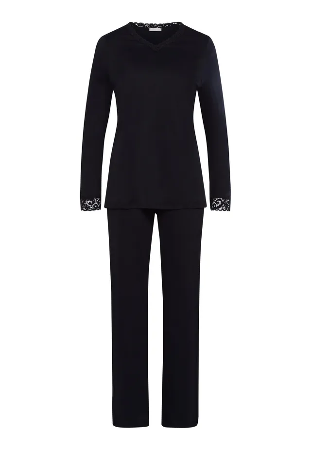 hanro-moments-pyjama-077041-schwarz-baumwolle-spitze image 1