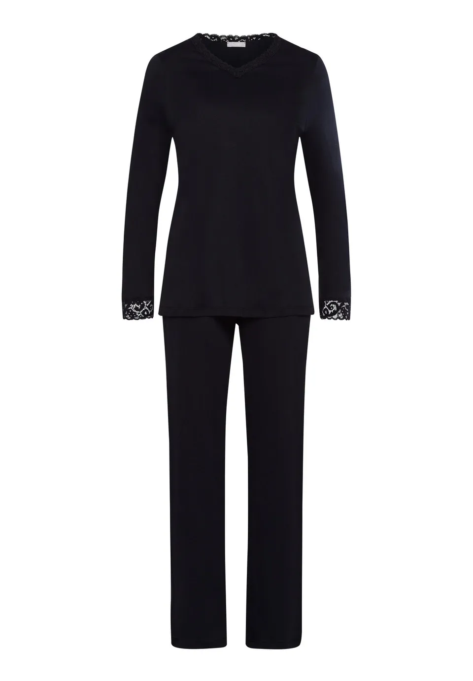 hanro-moments-pyjama-077041-schwarz-baumwolle-spitze image 1
