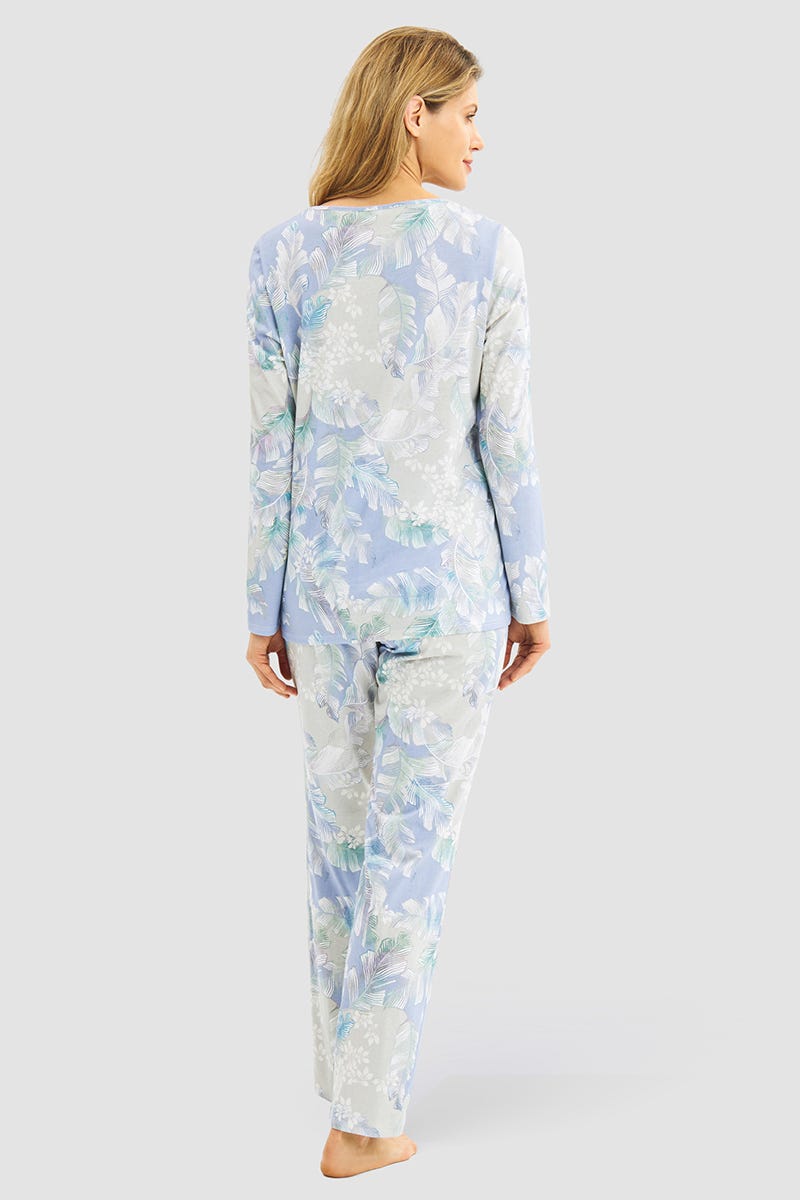 r-sch-be-happy-pyjama-lang-blau-bl-tterdruck-v-ausschnitt image 3