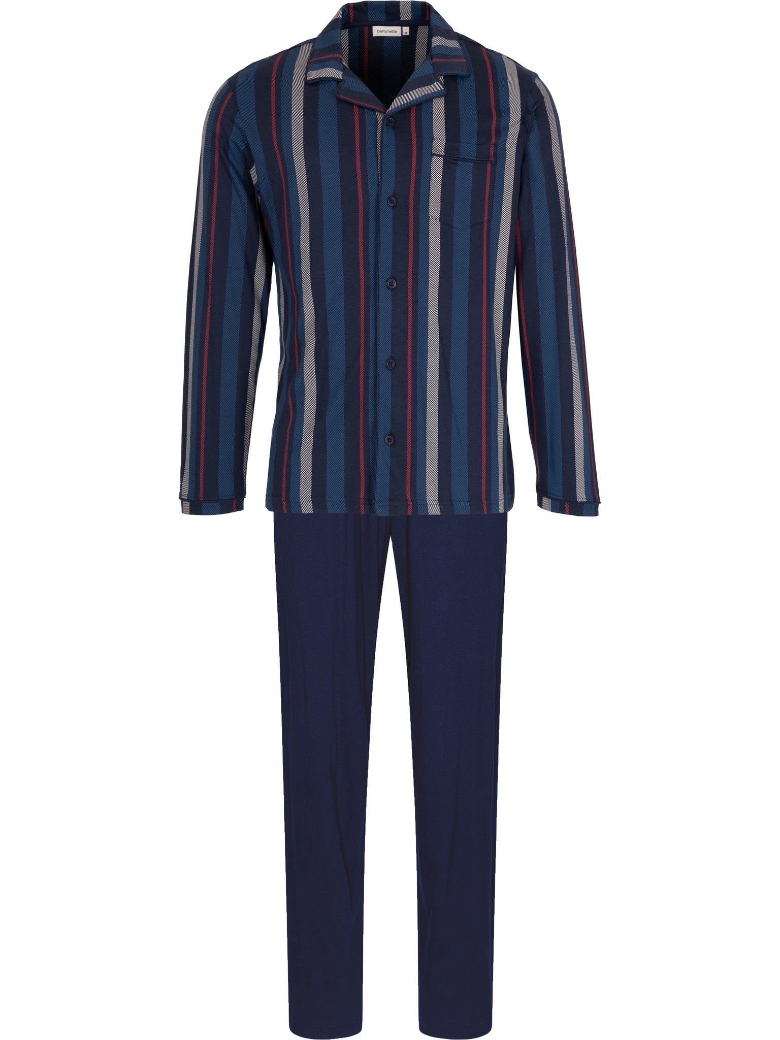 pastunette-northern-nights-herren-pyjama-blau-gestreift-baumwolle image 1