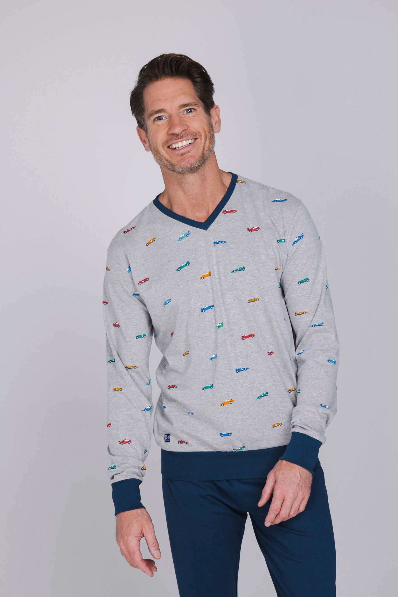 pastunette-night-racer-herren-pyjama-baumwolle-grau-auto image 2