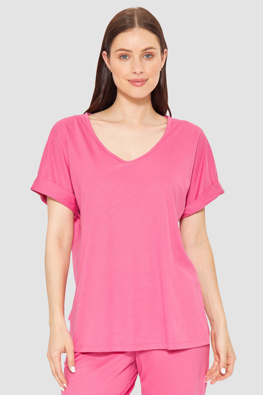 r-sch-be-happy-shirt-kurzarm-pyjamaoberteil-pink-v-ausschnitt image 1