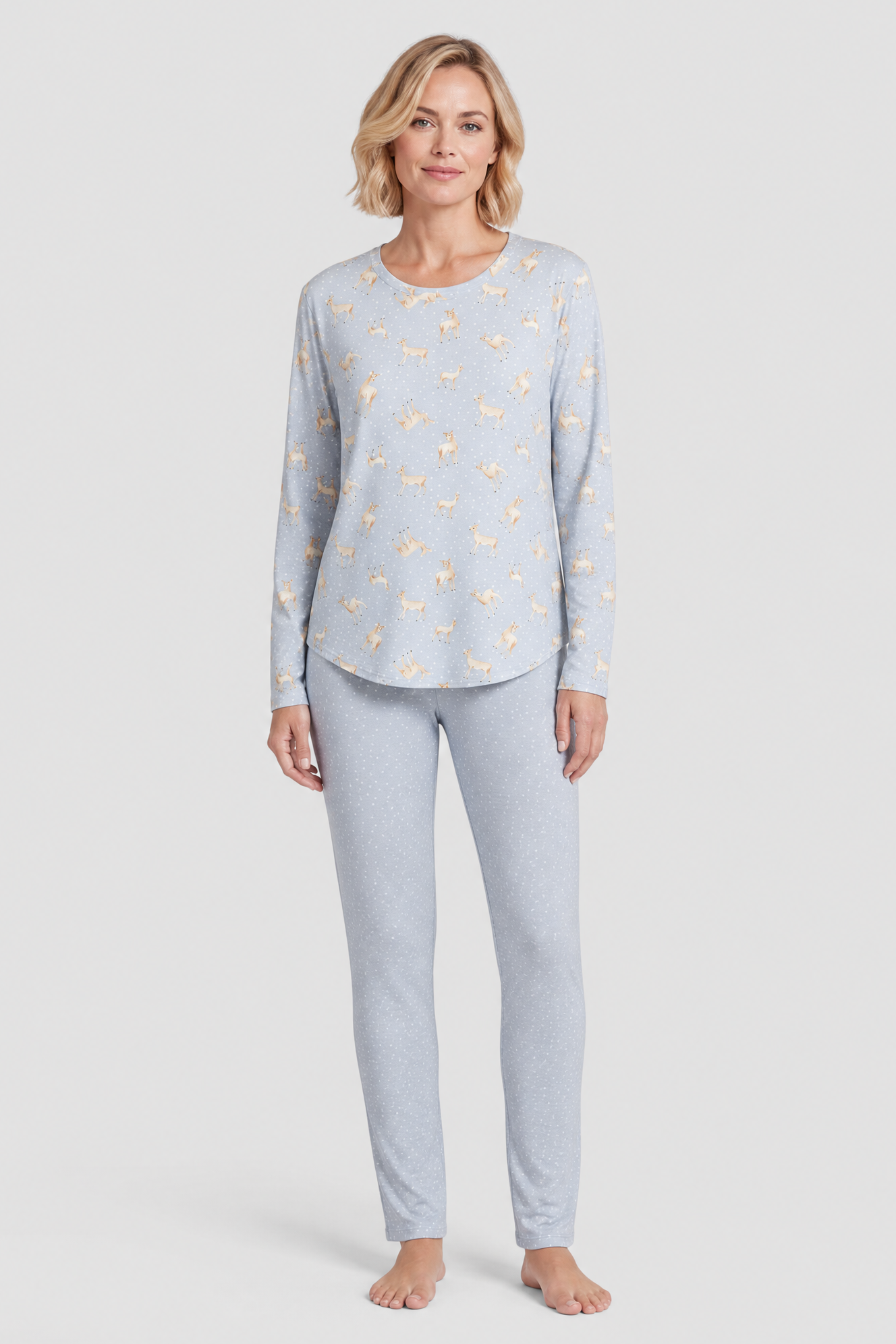 r-sch-be-happy-pyjama-lang-blau-tupfen-bambi-druck image 1