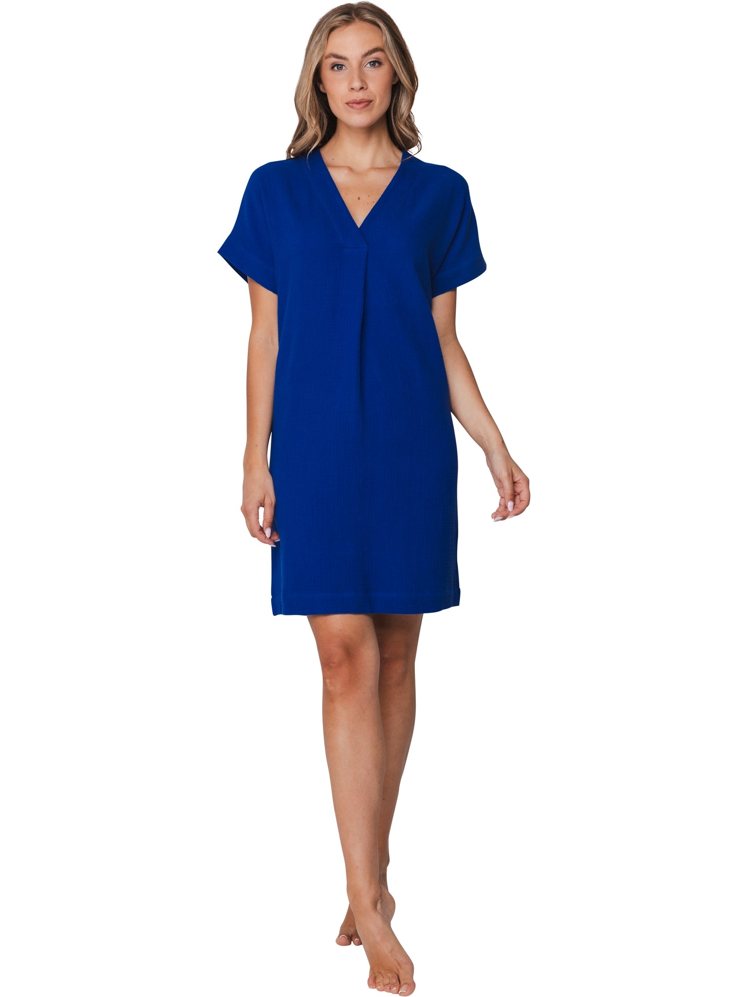 pastunette-cobalt-sea-kleid-blau-v-ausschnitt-baumwolle image 3