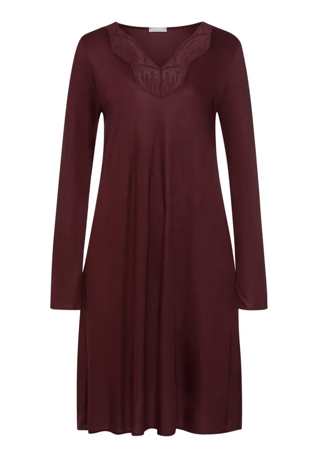 hanro-lilith-nachthemd-langarm-vivid-brown-spitze-tencel image 1