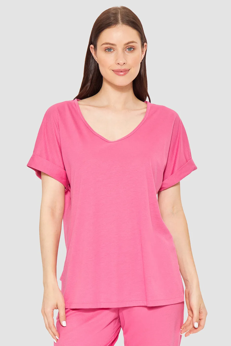 r-sch-be-happy-shirt-kurzarm-pyjamaoberteil-pink-v-ausschnitt image 1