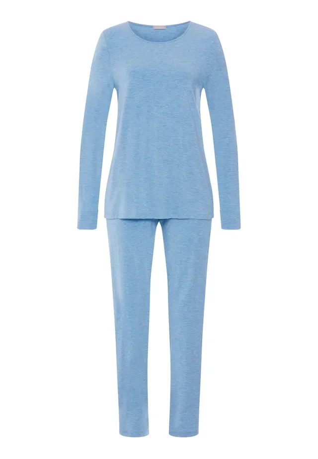 hanro-natural-elegance-langarm-pyjama-bluebird-melange image 1