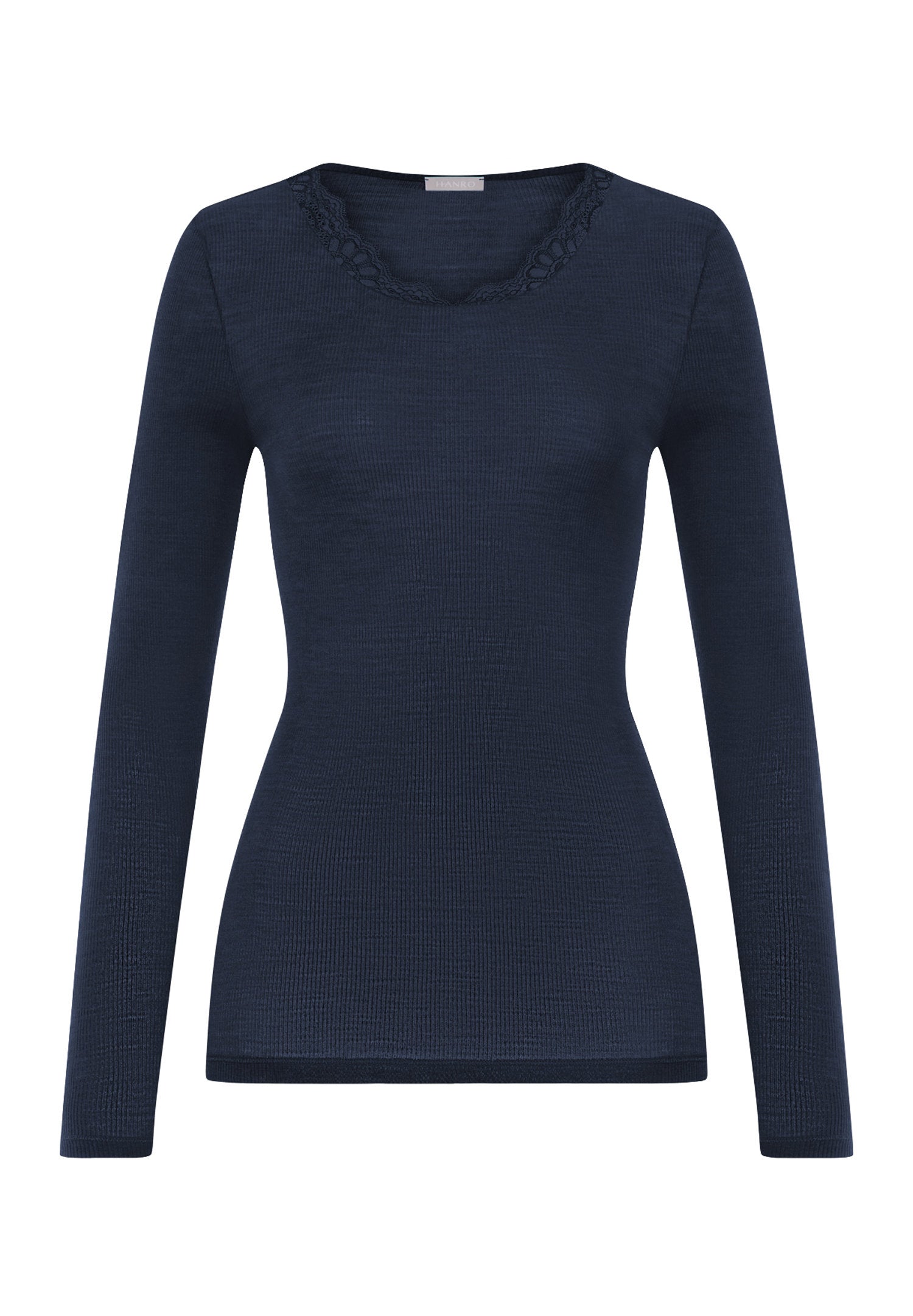 hanro-woolen-lace-langarmshirt-deep-navy-wolle-seide-spitze image 1