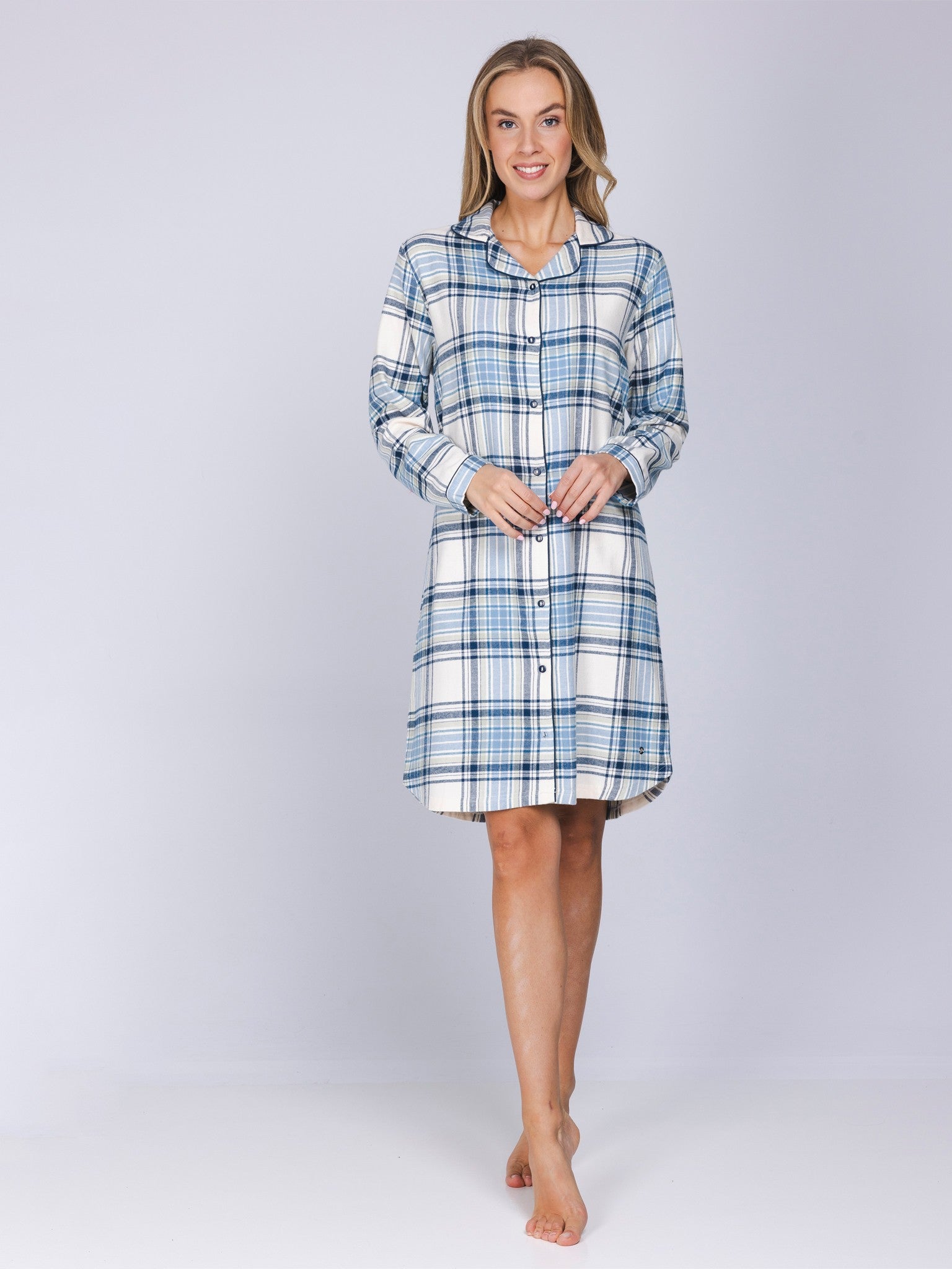 pastunette-frosty-check-nachthemd-blau-flanell-knopfleiste image 2