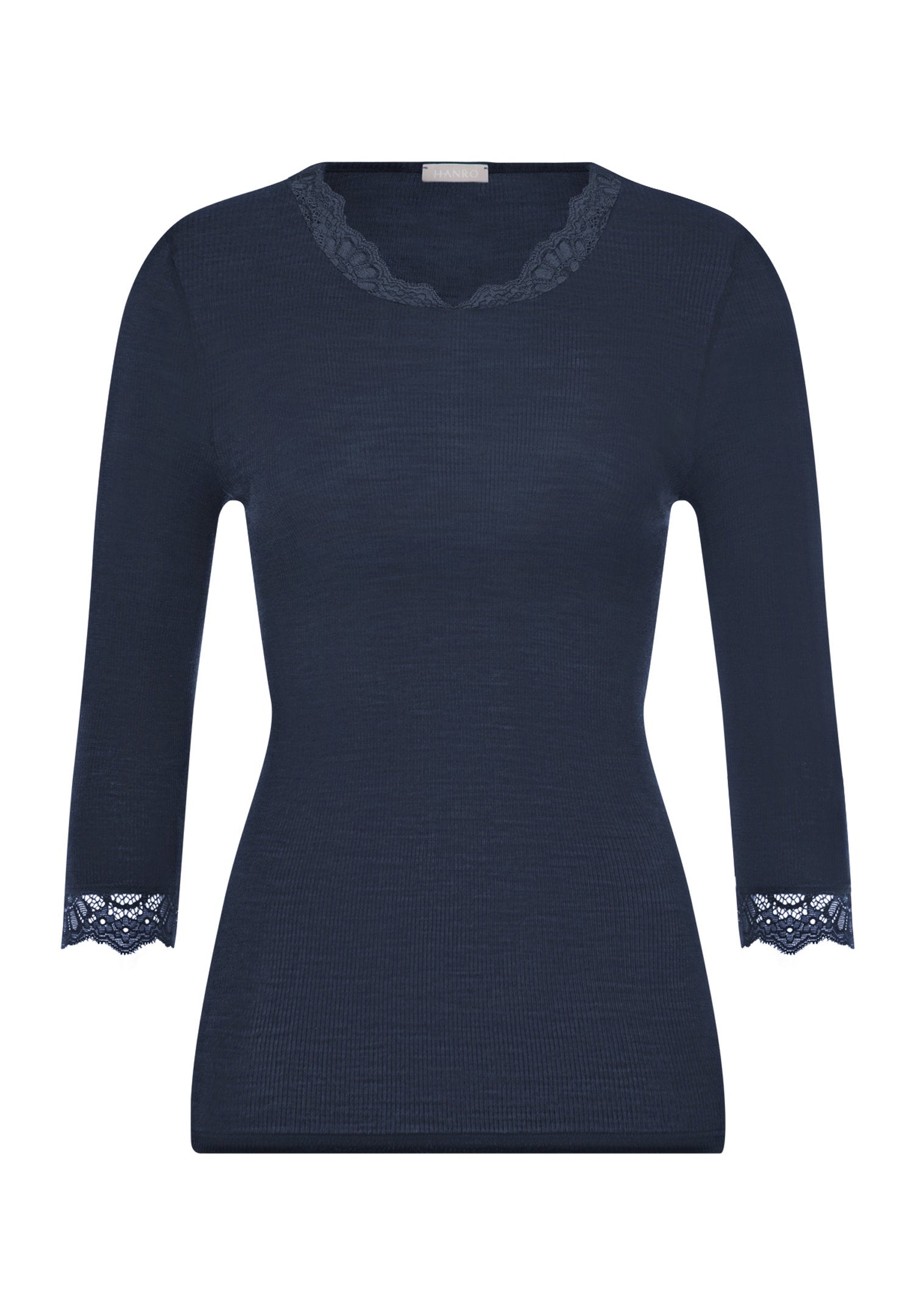 hanro-woolen-lace-3-4-shirt-deep-navy-wolle-seide-damen image 1