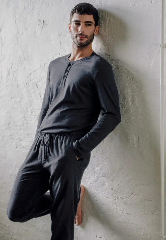 hanro-cozy-comfort-henley-shirt-stormy-gray-baumwolle image 1