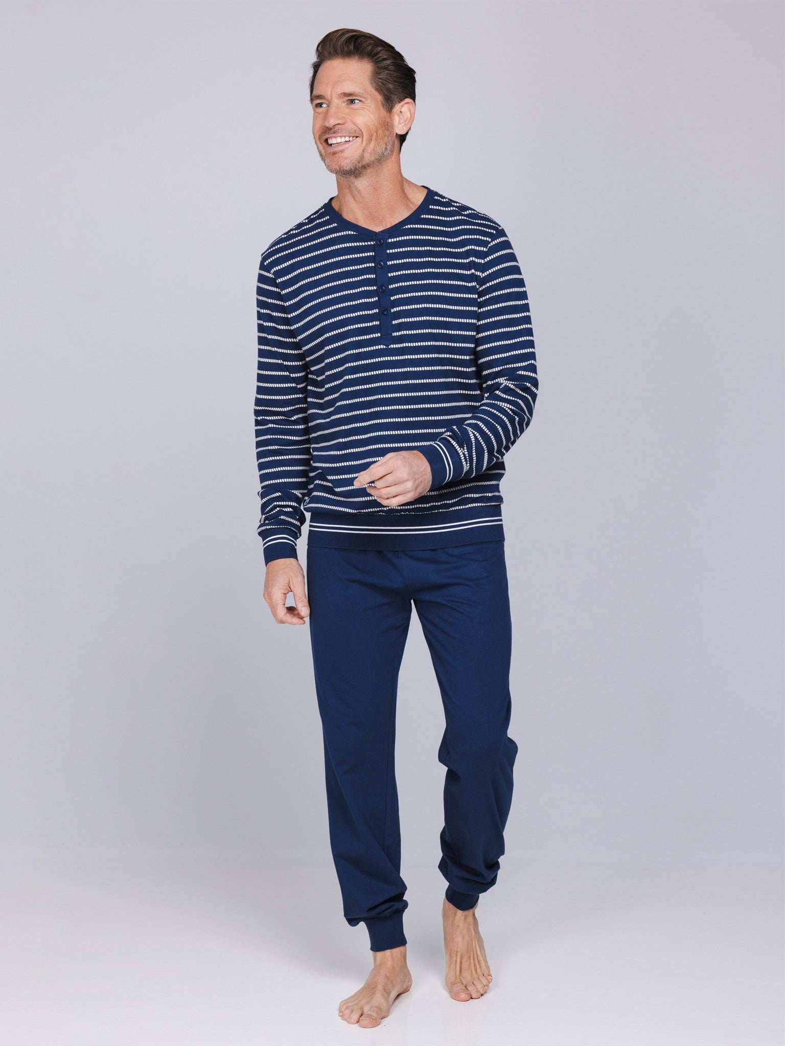 pastunette-blue-draft-herren-pyjama-dunkelblau-baumwolle image 2