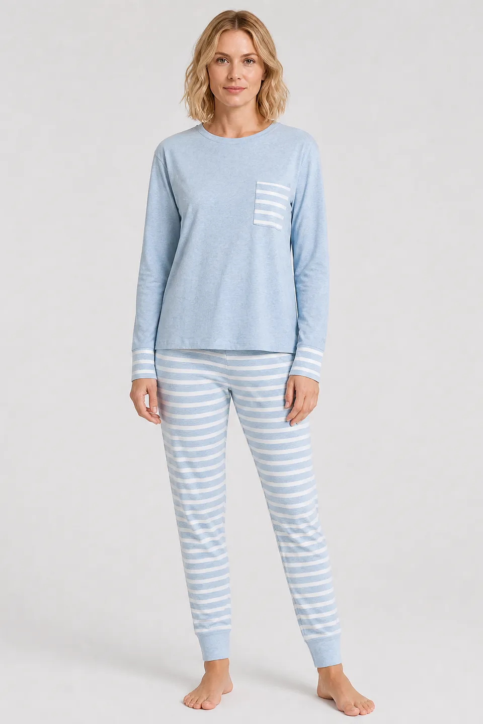 r-sch-be-happy-pyjama-lang-blau-ringel-b-ndchen image 1