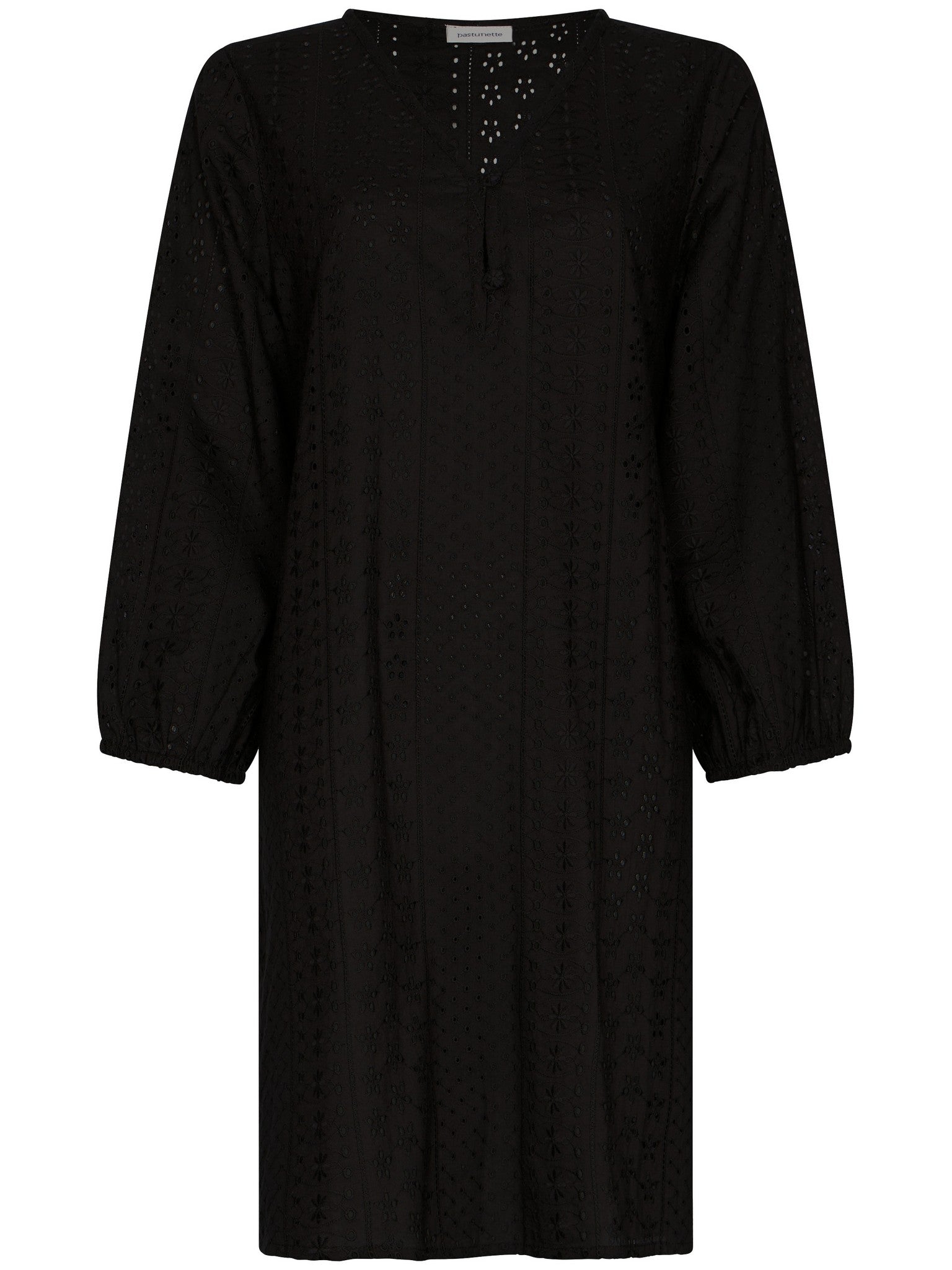 pastunette-noir-kleid-schwarz-baumwolle-blumenstickerei image 1