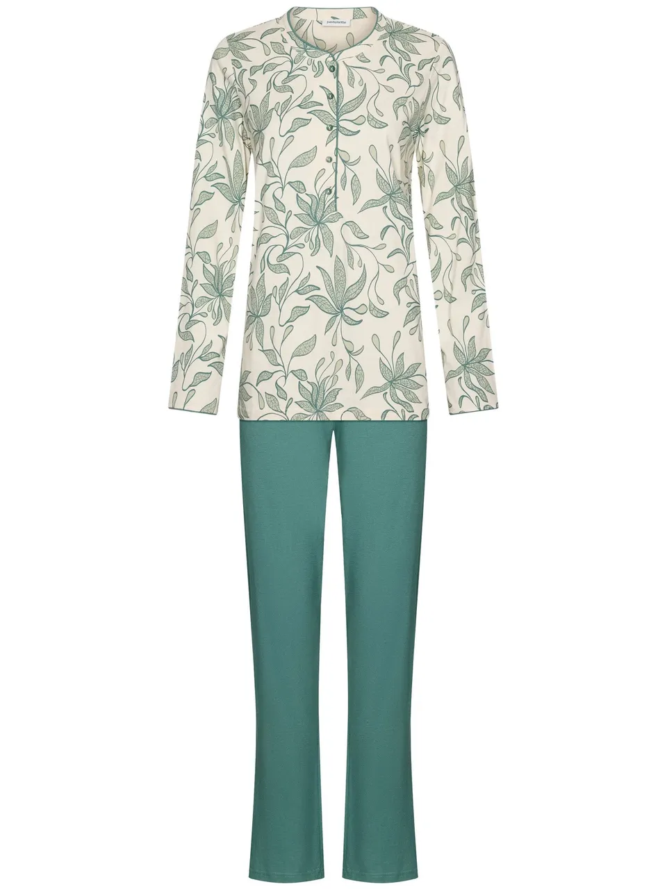 pastunette-nordic-leaf-pyjama-gr-n-schlafanzug-blattprint image 1