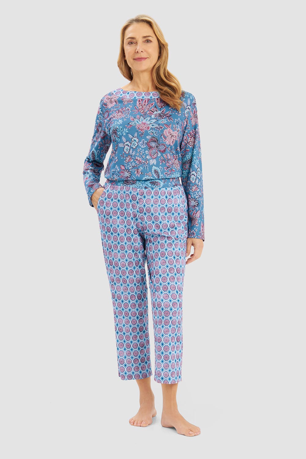 r-sch-be-happy-7-8-hose-ornamentdruck-schlafhose-blau-jersey image 4