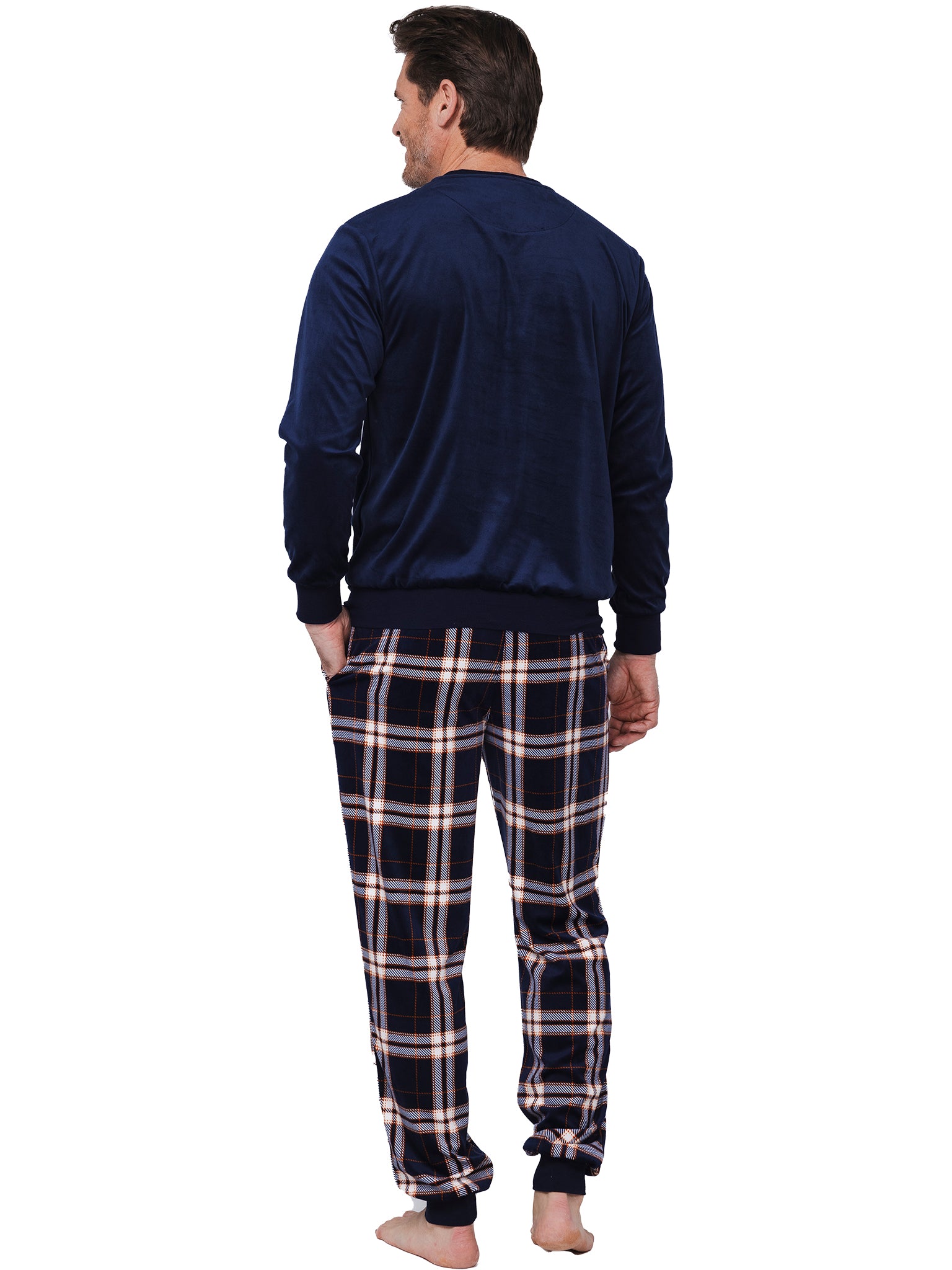 pastunette-midnight-mode-pyjama-dunkelblau-kariert-velours-fleece image 4