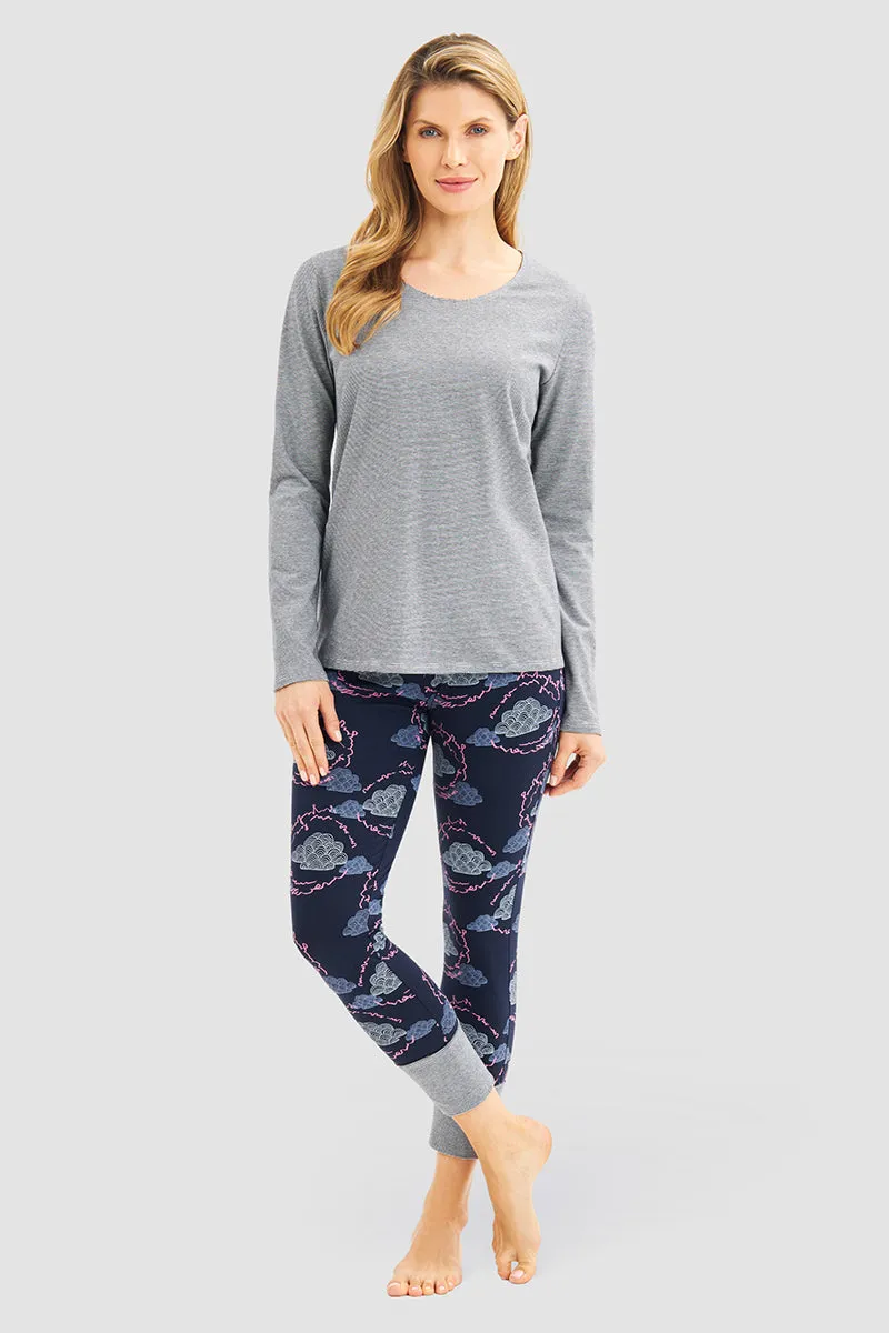 r-sch-be-happy-shirt-langarm-schlafshirt-blau-ringel image 1
