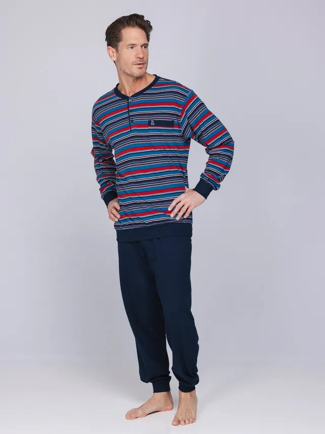 robson-stripes-herren-pyjama-dunkelblau-baumwolle-streifen image 1