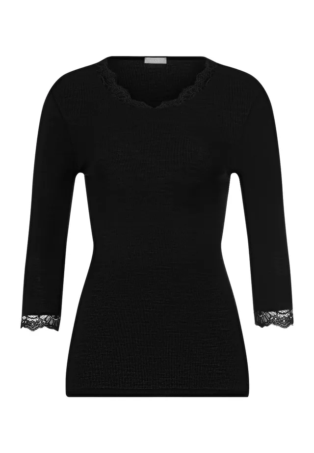 hanro-woolen-lace-shirt-3-4-arm-schwarz-wolle-seide image 1