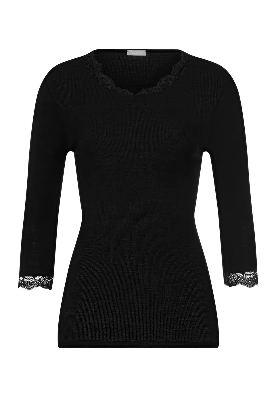 hanro-woolen-lace-shirt-3-4-arm-schwarz-wolle-seide image 1